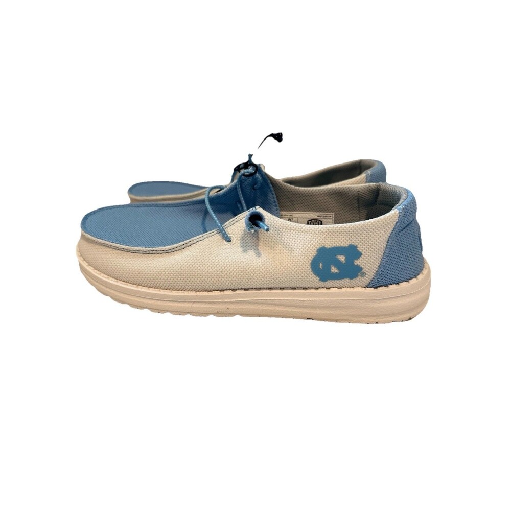 Hey Dude Wendy UNC Canvas Shoes Women's White Blue US W7 Slip On North Carolina